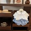 [Círculo de Estrelas Infantil] Katie Rosa! Colete Cartoon para Bebê Menina Calça de Xadrez Rosa Estilo Western Traje Fofo Tendência