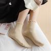 Meias Femininas Sem Costura para Todas as Estações, Meias Finas de Algodão Puro de Cano Médio, Meias Brancas para Gestantes, Meias Longas Folgadas com Babados para Primavera e Outono