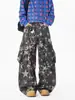 Jeans estilo Hong Kong retrô, nova coleção de outono, estampado com estrelas, modelagem solta, afina a silhueta, cintura alta, calça pantalona longa