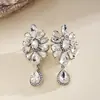 Brincos de Clipe Flor de Strass Exagerada Gota d'Água Estilo Europeu e Americano, Brincos Personalizados de High-End Transfronteiriços, Acessórios de Orelha de Moda de Nicho para Mulheres