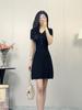 Vestido Preto Pequeno Simples Estilo Francês Moda Verão 2026 Roupas Femininas Elegante Slim Fit Versátil Decote V Ajuste na Cintura Bodycon