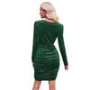 Ropa de Mujer Tallas Grandes Transfronteriza Otoño e Invierno Elegante Color Sólido Cuello Oscilante Manga Larga Vestido de Terciopelo Vestido de Mujer