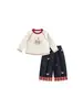 Youbao Huzhou Zhili conjunto de ropa para niños otoño camiseta de manga larga para niñas con bloques de color jeans de pierna recta conjunto de dos piezas para niños