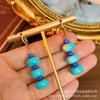 Brincos Vintage Turquesa Azul com Franjas Retrô e Design Antigo Ocidental Embutido, Brincos de Segunda Mão Luxuosos e Elegantes para Mulheres