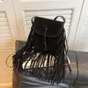 Bolso de flecos de moda 2026, bolso cruzado, bolso de hombro simple mate, bolso tipo cubo retro casual, bolso de exportación transfronteriza