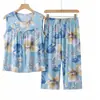 Roupas de Verão para Mãe, Conjunto de Pijama sem Mangas para Idosos, Roupas de Vovó, Colete Plus Size Feminino, Roupas de Casa Estampadas para Senhoras Idosas