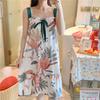 Camisón de Verano con Tirantes para Mujer Falda Midi Delgada Lindo Estilo Princesa Vestido para Casa Falda Lazo Camisón sin Mangas