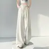 Pantalones deportivos de mujer color blanco roto para otoño, corte holgado estilo boyfriend, suaves y con buena caída, de cintura alta, pierna ancha, largos hasta el suelo, casuales
