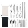 Juego de cuchillo, tenedor y cuchara plegables de acero inoxidable directo de fábrica, para estudiante, picnic, camping, conveniente para exteriores, juego de cuchillo, tenedor y cuchara 304