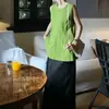 Lindo Top Regata sem Mangas com Decote Redondo Estilo Férias Cauda de Peixe para Mulheres, Peça de Roupa Externa Soltinha para o Verão de 2026