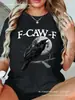 Camiseta Branca de Manga Curta Feminina Plus Size, "F - Caw -"
