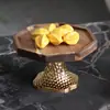 Novo Estilo Chinês Luxo Acessível Madeira Maciça Hexagonal Fruteira Ornaments Modelo de Quarto Hotel Villa Padaria Sobremesa Bolo Prato de Exibição