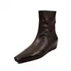 Botines Cuadrados de Cuero Nappa Aceitoso de Primera Capa con Tacón Oculto para Mujer, Botines Adelgazantes con Cremallera Trasera, Tacón Medio, Cuero Genuino, Botines Cortos de Moda para Mujer