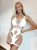 Sexy Transparente sin Espalda Malla Halterneck Íntimos Sexy Malla Europeo y Americano Suspender Falda Cadera Mono W653
