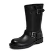 Botas Martin para Mujer Hechas a Mano de Cuero Genuino con Suela Gruesa 2026 Nuevo Estilo Otoño/Invierno Hebilla de Cinturón Botas de Motociclista Estilo Británico Botas de Caña Media