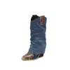 Botas de Cuero Europeas y Americanas, Tallas 34-50, Botas de Caña Alta, Botas de Tacón Alto con Punta Redonda, Botas Martin para Mujer de Otoño e Invierno sin Cordones, Botas para Mujer de Talla Extra Grande