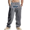 Pantalones Deportivos Casuales de Lino para Hombre de Estilo Americano Transfronterizo, Holgados de Pierna Ancha, Hip-hop, Moda Urbana, Lavados, Bordados, para Jogging