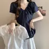 Camisa de Manga Corta con Cordones y Escote en V Talla Grande para Mujer Verano Nuevas Llegadas Chicas Gorditas Cintura Ceñida Adelgazante Cubre-Carne Top Exterior