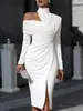 Amazon 2026 Europeu e Americano Transfronteiriço Primavera Novo Produto Cor Sólida Elegante Casual Ombro a Ombro Fenda Vestido Feminino