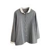 Tiro Real de Primavera y Otoño en Stock Algodón de Gasa de Doble Capa Empalme de Lino Cuello Camisa a Cuadros que Reduce la Edad del Bebé Camisa de Cuello Blanco Ropa de Mujer