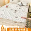 Colcha de primavera e verão classe a quatro estações fio aeróbico de camada dupla algodão estampado touca de cama capa de cama protetor de colchão Simmons