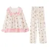 Pijama de manga larga para mujer, primavera y otoño, estilo coreano, dulce y lindo, popular en línea, algodón nube, conjunto de pijama para mujer, ropa de estar, adecuado para estudiantes