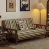 Sofá Doble de Madera Maciza Estilo Retro, Sala de Estar Pequeña Estilo Antiguo, Apartamento, Bed and Breakfast, Sofá Pequeño de Fila Recta con Tela de Algodón y Lino