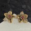 Pendientes Transfronterizos Vintage Desgastados con Racimo de Flores Múltiples con Diseño de Pistilos de Flor de Circonita de Colores, Anillos de Diseño de Nicho, Pendientes Florales para Mujer