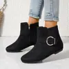 Otoño 2026 Nuevo Llegada Hebilla Grande Cremallera Lateral Planas Caña Baja Versátiles Botas de Mujer de Moda Cómodas Botines Transfronterizas