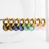 Pendientes de acero inoxidable con diseño transfronterizo europeo y americano, color oro de 18 quilates y piedra natural, estilo nacional, nuevos pendientes redondos de estilo chino, con hebilla para la oreja, joyería para las orejas.