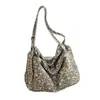Bolsa de ombro casual estilo coreano com estampa de leopardo, bolsa de ombro grande com cordão para o dia a dia, bolsa tote casual fashion com estampa de estrelas vintage