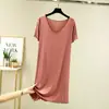 Nuevo vestido fino de modal con volantes y cuello en V para mujer en verano, vestido largo holgado de talla grande para casa, camiseta pijama
