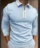 Transfronteiriço 2021 Europeu e Americano AliExpress Amazon nova camiseta POLO com zíper, combinação de cores, masculina, manga longa, top