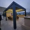 Pavilhão de Recepção Elétrico Externo com Palhetas, Toldo e Abrigo de Chuva Flip-Up para Villa, Pavilhão de Terraço Inteligente com Painel Flip-Up em Liga de Alumínio