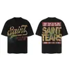 Saint Vintage Streetwear Americano Camiseta Holgada Vtg de Manga Corta para Hombre Camiseta Estampada Letra Retrato Camiseta Street