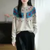 Cárdigan Jacquard Fair Isle de Bloques de Color Retro con Cuello Redondo para Mujer, Suéter de Punto de Manga Larga para Primavera y Otoño, Abrigo Grueso Holgado para Mujer