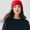 Gorro de Punto Canalé 100% Cachemir para Mujer Otoño Invierno Plegable Logo Pequeño Cálido Holgado Protección para las Orejas Versátil Sombrero de Lana