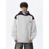 Sudadera con capucha deportiva de bloques de color bordada con rayas americanas para hombre, nueva llegada de otoño, informal moderna, holgada, versátil, peso pesado