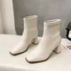 Botines Retro de Tacón Grueso Estilo Coreano para Mujer 2026 Otoño/Invierno Nuevos Versátiles de Temperamento Estilo Británico Punta Cuadrada Botas de Tacón Alto Adelgazantes