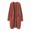Otoño e Invierno 2021 Nueva Ropa de Punto para Mujer Abrigo Largo Elegante Color Sólido Chal Exterior Cárdigan de Punto Tendencia para Mujer