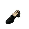 Versão Elegante e Divertida ~ 8cm Salto Grosso Redondo Silencioso Bico Redondo Laço Simples Salto Alto Slip-On Preguiçoso