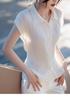 Camisa blanca de manga corta para mujer, estilo coreano, fina, elegante y bonita, con pliegues, novedad de 2025