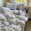 Juego de Cama de Cuatro Piezas de Algodón Puro Clase A, Estilo Fresco y Sencillo, Sábana Plana 100% Algodón, Funda Nórdica, Sábana Ajustable, Juego de Cama para Dormitorio, Juego de Tres Piezas 4