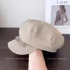 Gorra Octogonal de Encaje a Cuadros Estilo Británico para Mujer, Primavera y Verano, Adelgazante, Gorra de Boina de Moda, Versátil Gorra Retro con Visera