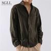 Camisa de Lino para Hombre Manga Larga Otoño Estilo Chino Camisa de Hombre Suelta Talla Grande Chaqueta de Hombre Algodón Lino Top Casual