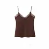Camisola Sexy de Encaje con Empalme Estilo Sexy Otoño para Mujer Aspecto Adelgazante Top Corto Interior