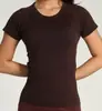 Top de Yoga con Cuello Redondo y Sensación de Segunda Piel para Mujer, Manga Corta, Elástico, Ajuste Delgado para Pilates y Running, Ropa de Fitness Transpirable sin Costuras
