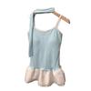 Camisola Larga de Estilo Ballet de Moda con Diseño de Cinta, Bordado de Moño, Top de Puntos y Bordes Fruncidos para Mujer