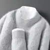 Novo suéter masculino de lã para outono e inverno com gola alta meia, espessado em fio duplo, corte solto, padrão trançado, blusa base de tricô de cashmere para negócios