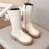 Botas Altas para Niñas Otoño Invierno Felpa Plus Cálidas Botas de Piel Botas Dulces de Princesa con Lazo Suela Suave Antideslizantes Botas Altas para Niños
